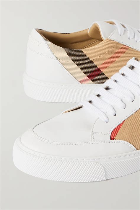 BURBERRY Checked canvas and leather sneakers